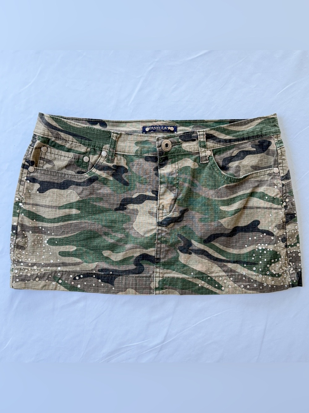 Y2K Camo Rhinestone Mini Skirt